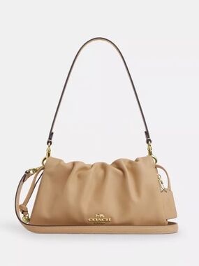Coach Faye Tan/Gold Convertible Leather Bag